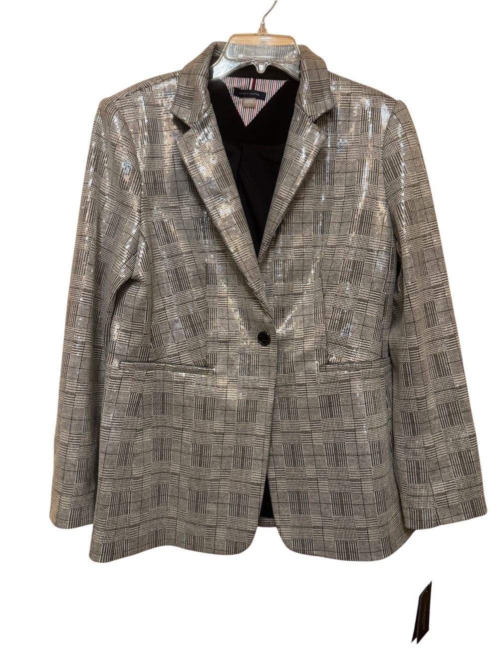 Tommy Hilfiger Clear Sequin Glen Plaid Blazer Jacket Women’s Size 12 NWT
